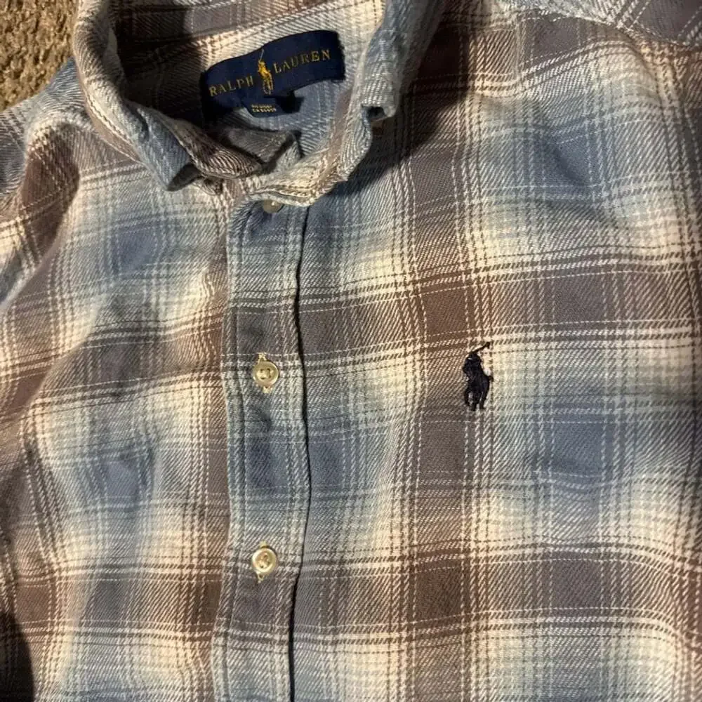 Ralph Lauren Boys Blue Plaid Long Sleeve Button-Down Shirt Medium 10-12